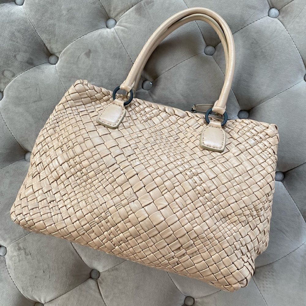 Falor Woven Italian Leather Handbag Beige large
